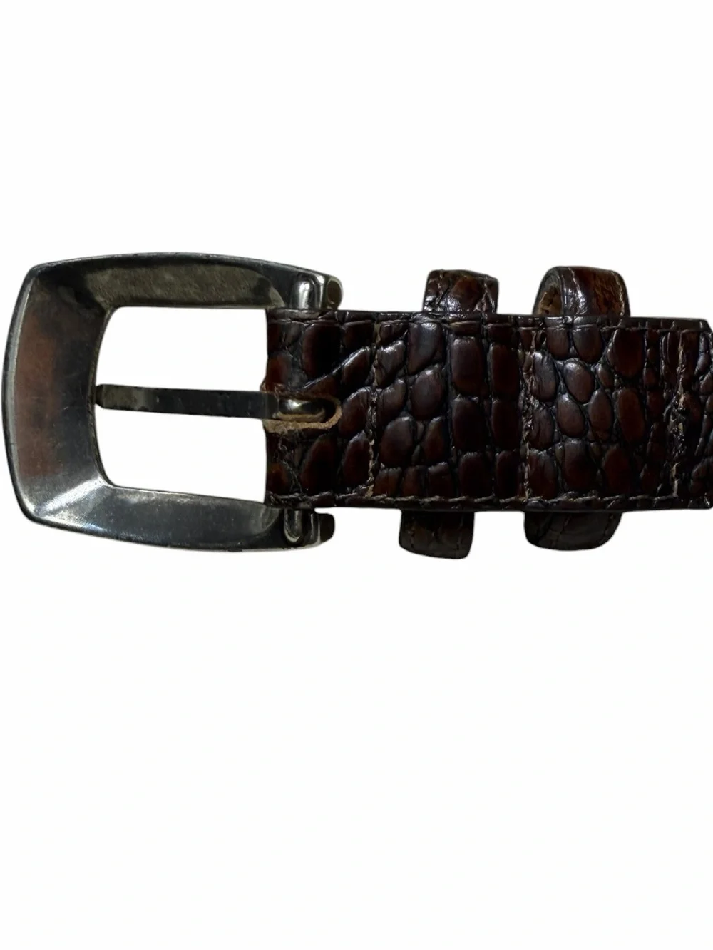 Brighton Brown Leather Crocodile Embossed Silver Buckle Belt Size 34 large